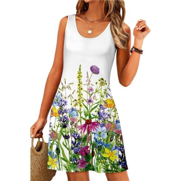 Women's Summer Dress 2025 Sleeveless Floral Boho Sundress Swimsuit Coverup - Picture 2 of 6